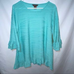 NWT Multiples Mint Green/Blue 3/4 sleeve P Large
